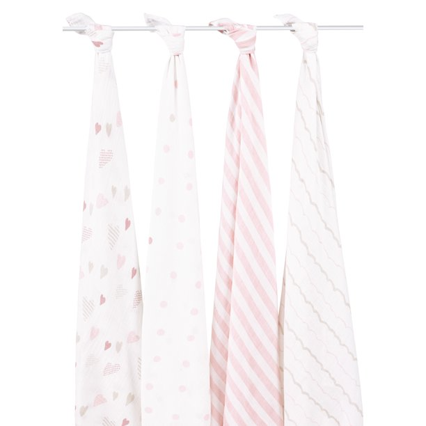 Aden + Anais Heart Breaker Cotton Muslin Swaddle Blankets, 4-Pack