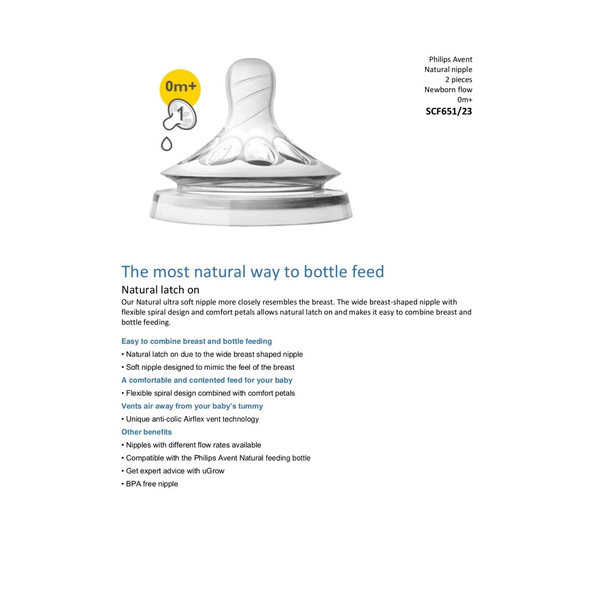 Philips Avent Newborn Nipples for Natural Bottles, 2-pack