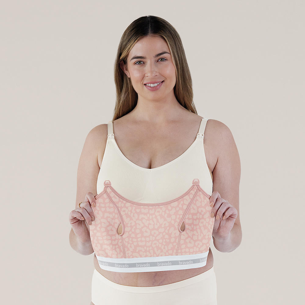 Bravado Clip and Pump Hands Free Nursing Bra Accessory, Pink Leopard