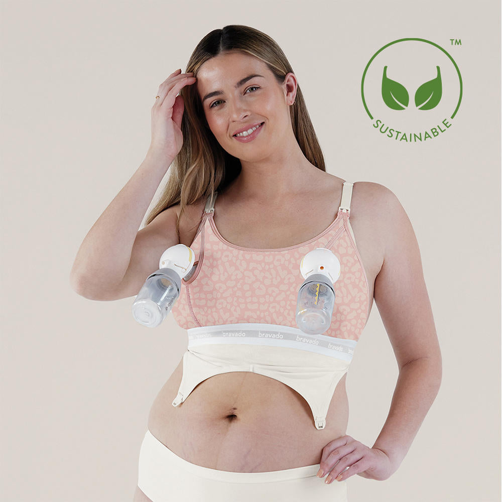 Bravado Clip and Pump Hands Free Nursing Bra Accessory, Pink Leopard