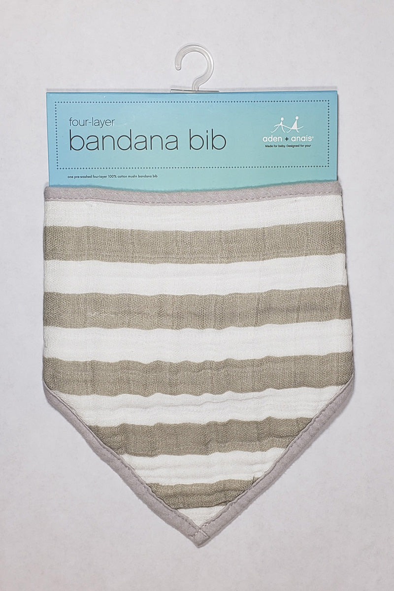Aden + Anais Baby Bandana Bib, in Shine On Stripe print, with white and tan stripes, for drooling