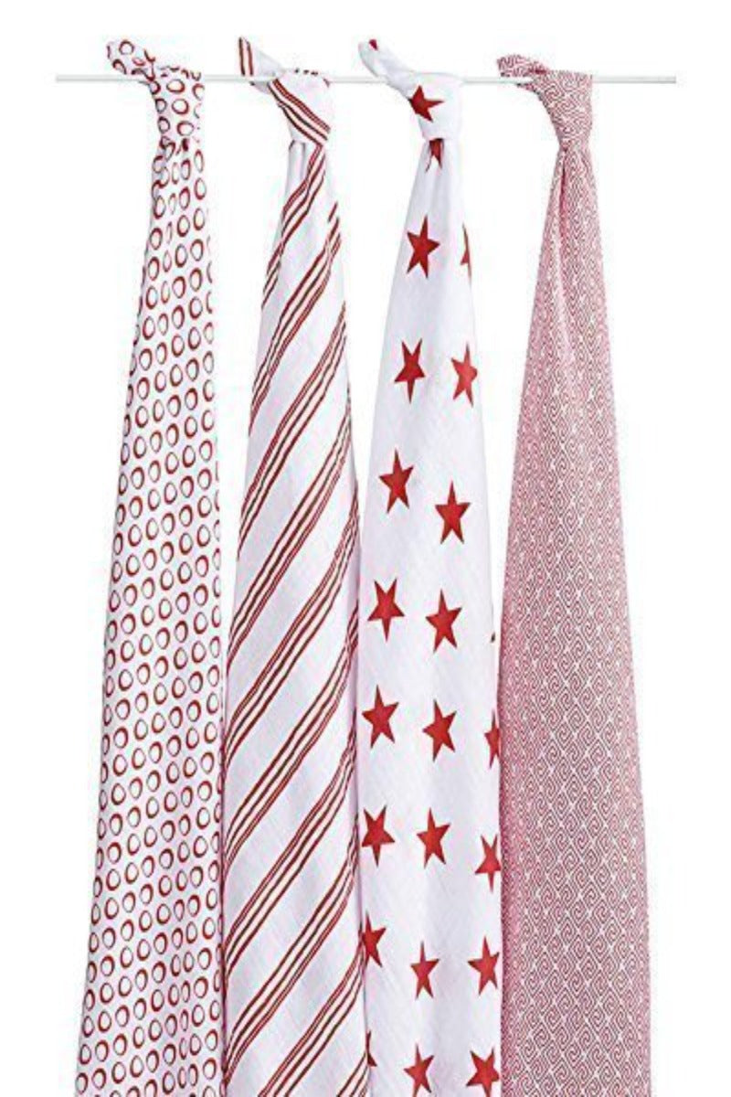 Aden + Anais Classic Cotton Swaddling Blankets, Red Collection