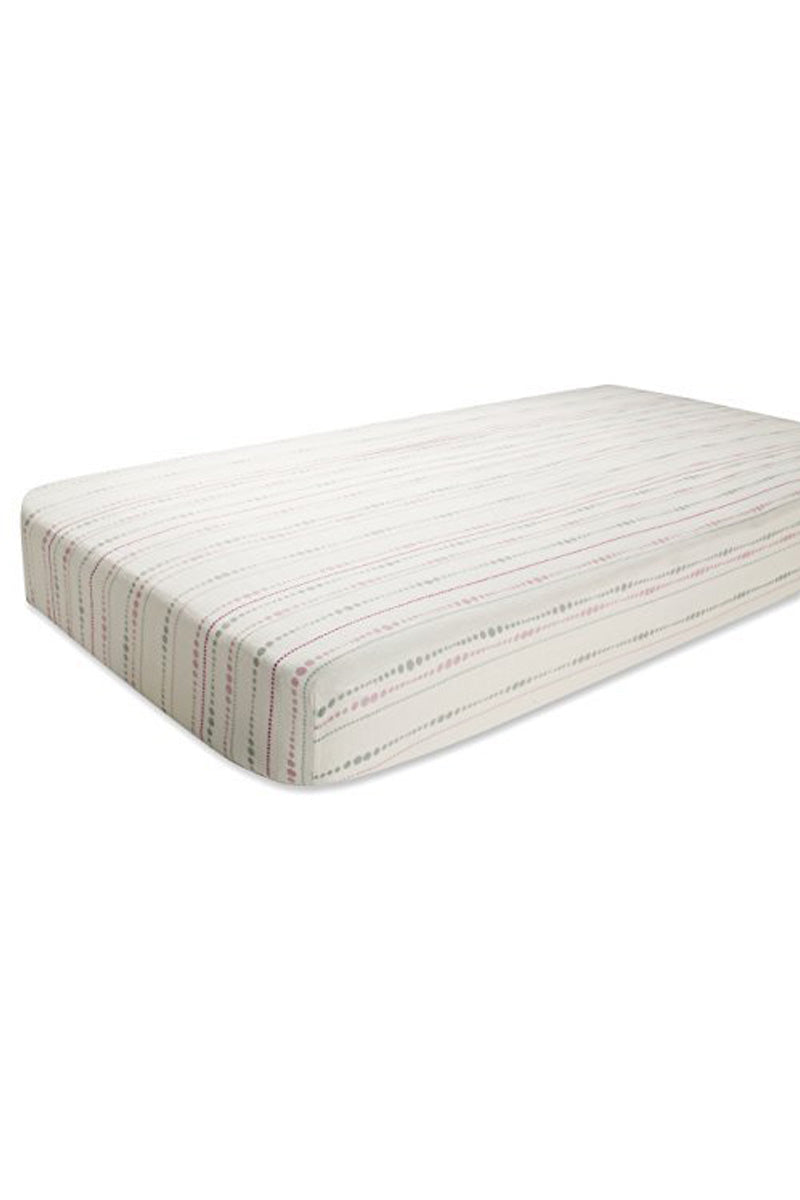Aden + Anais Bamboo Fitted Crib Sheet, in Tranquility Beads print, cream with pink strings of beads