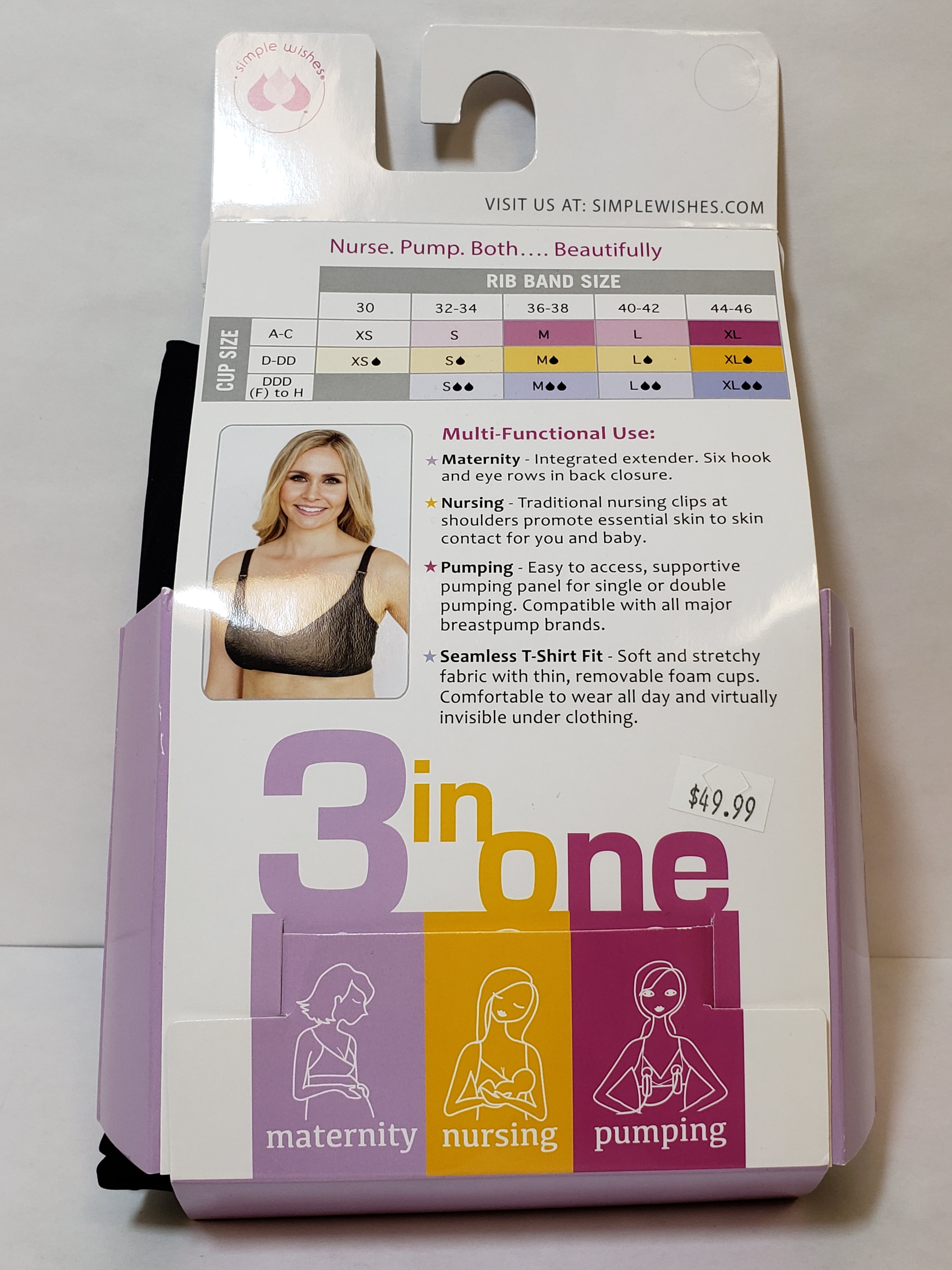 Simple Wishes SuperMom Nursing & Pumping Bra in Black, size XL A-C
