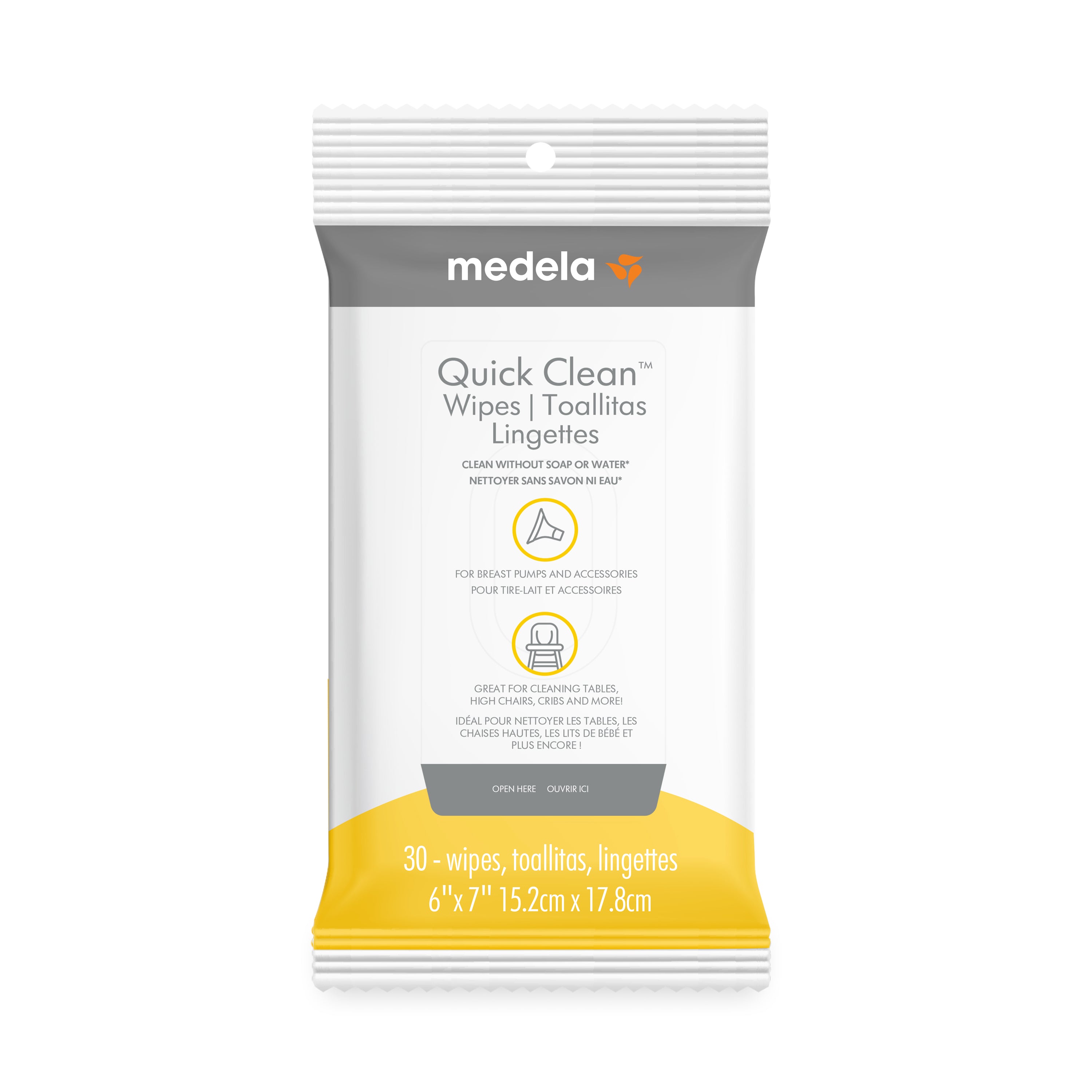 Medela Quick Clean Breast Pump &amp; Accessory Wipes, 30-Pack
