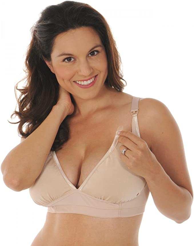 Melinda G Glorious Contour Tee-Shirt Softcup Nursing Bra in Nude, size Fab! Curvy Small