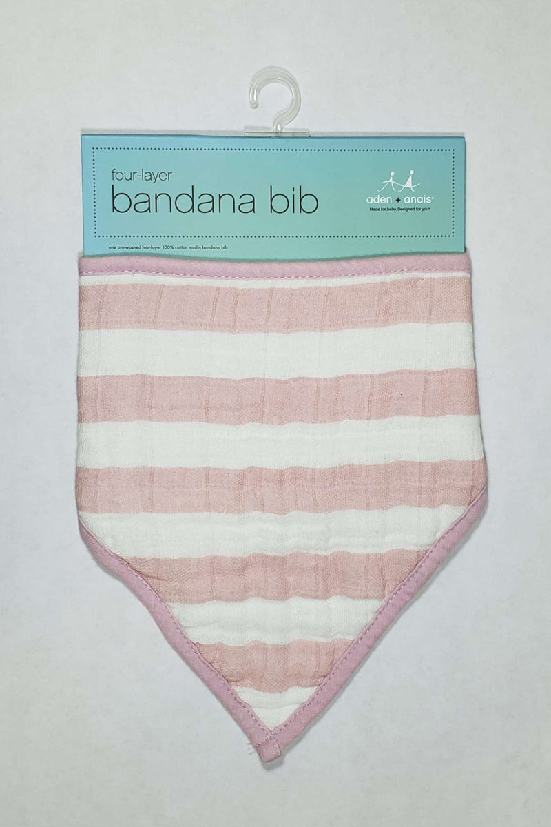 Aden + Anais Baby Bandana Bib, in Heart Breaker print with white and pink stripes, for drooling