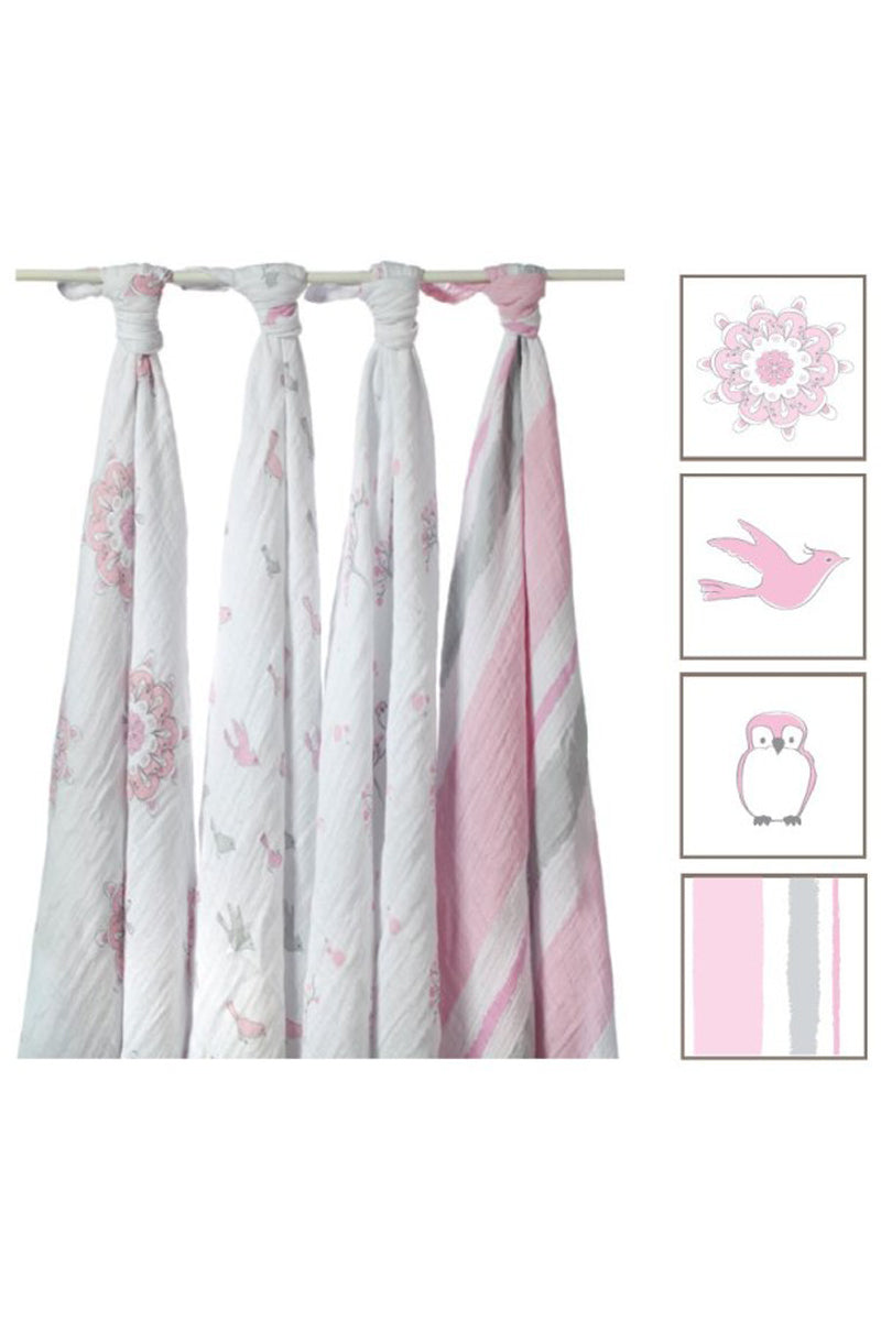 Aden + Anais For The Birds Cotton Muslin Swaddle Blankets, 4-Pack