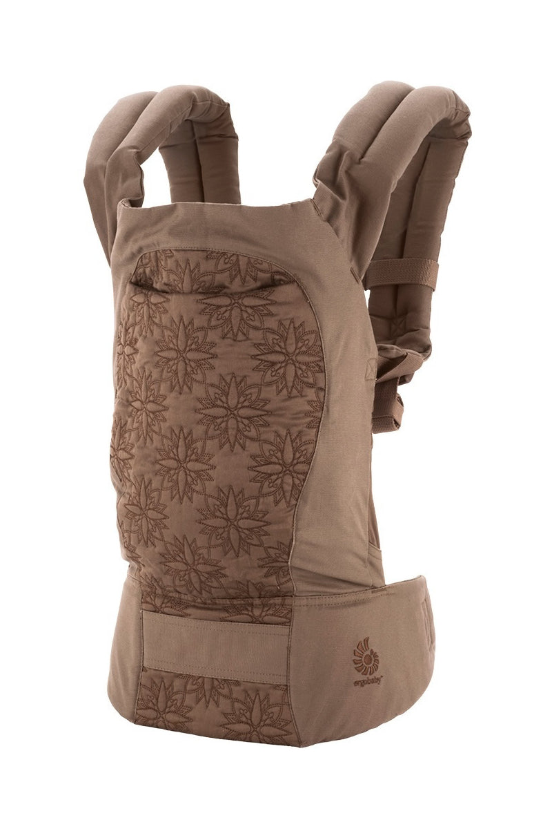Ergobaby Baby Carrier Designer Collection in Chai Mandala, beautiful embroidered structured carrier, medium brown