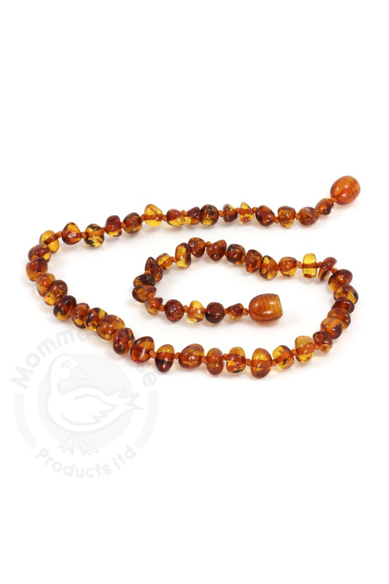 Momma Goose Amber Teething Necklace, Baroque Cognac