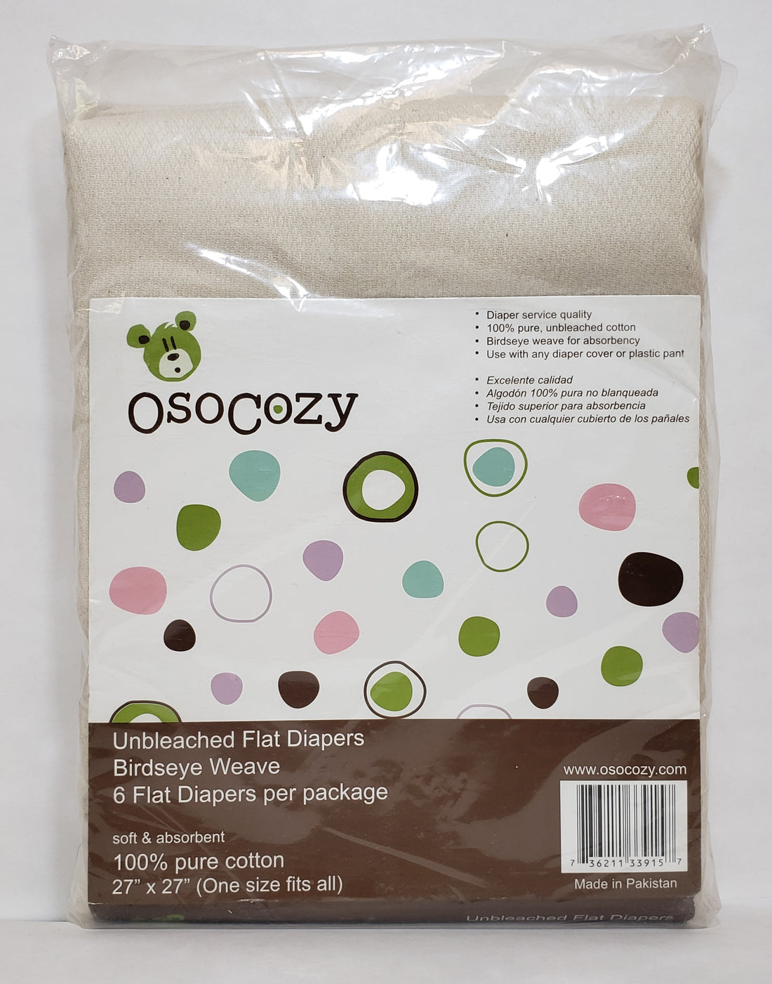OsoCozy Unbleached Birdseye Flat Diapers, 6 Pack