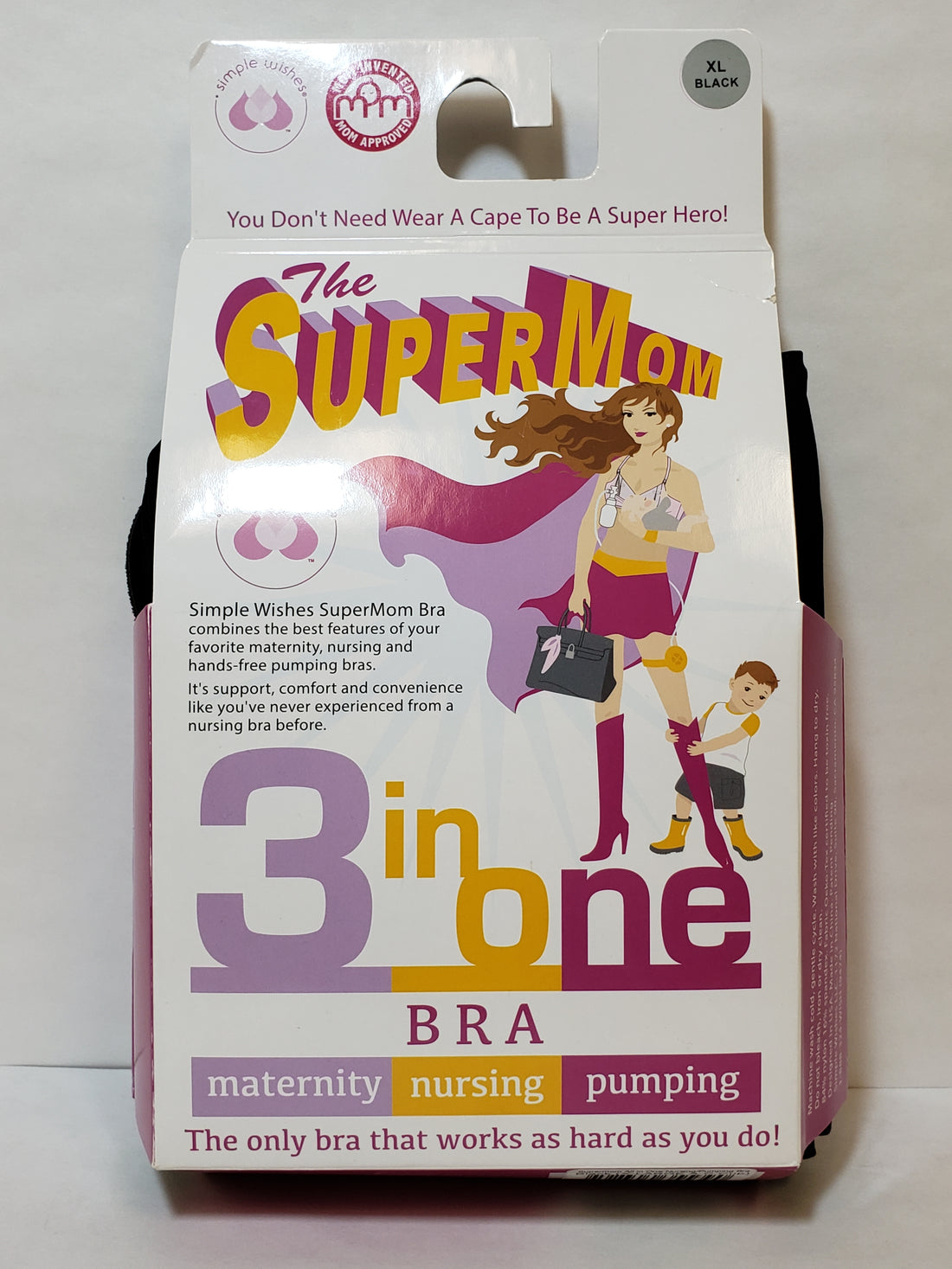 Simple Wishes SuperMom Nursing &amp; Pumping Bra in Black, size XS D-DD